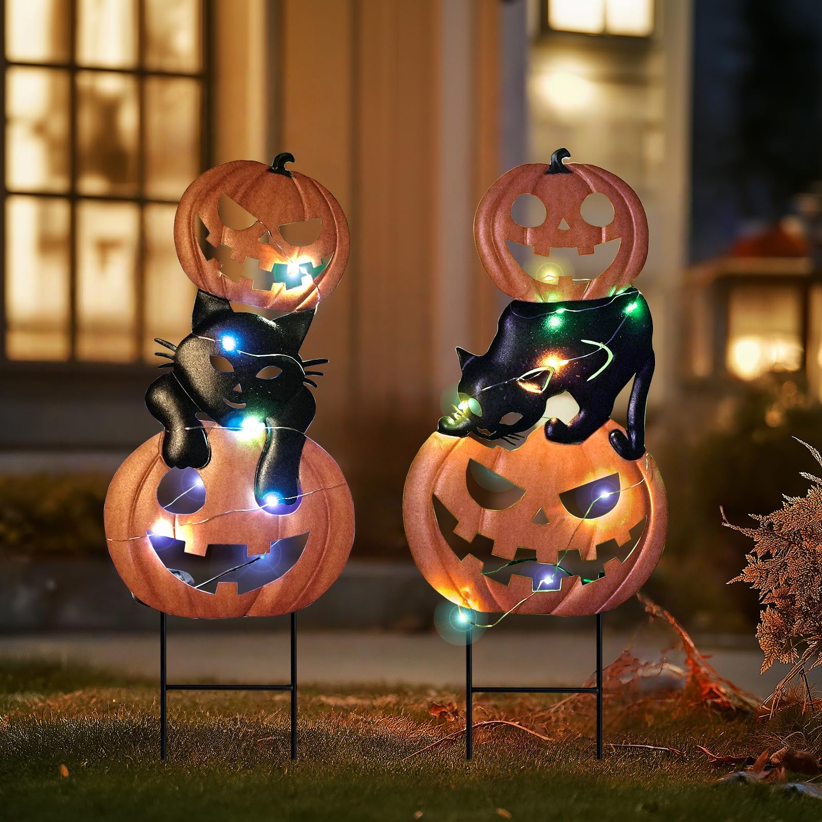 Halloween Decorations Solar Lights, 2 Pack Outdoor Waterproof Metal Pumpkin S…