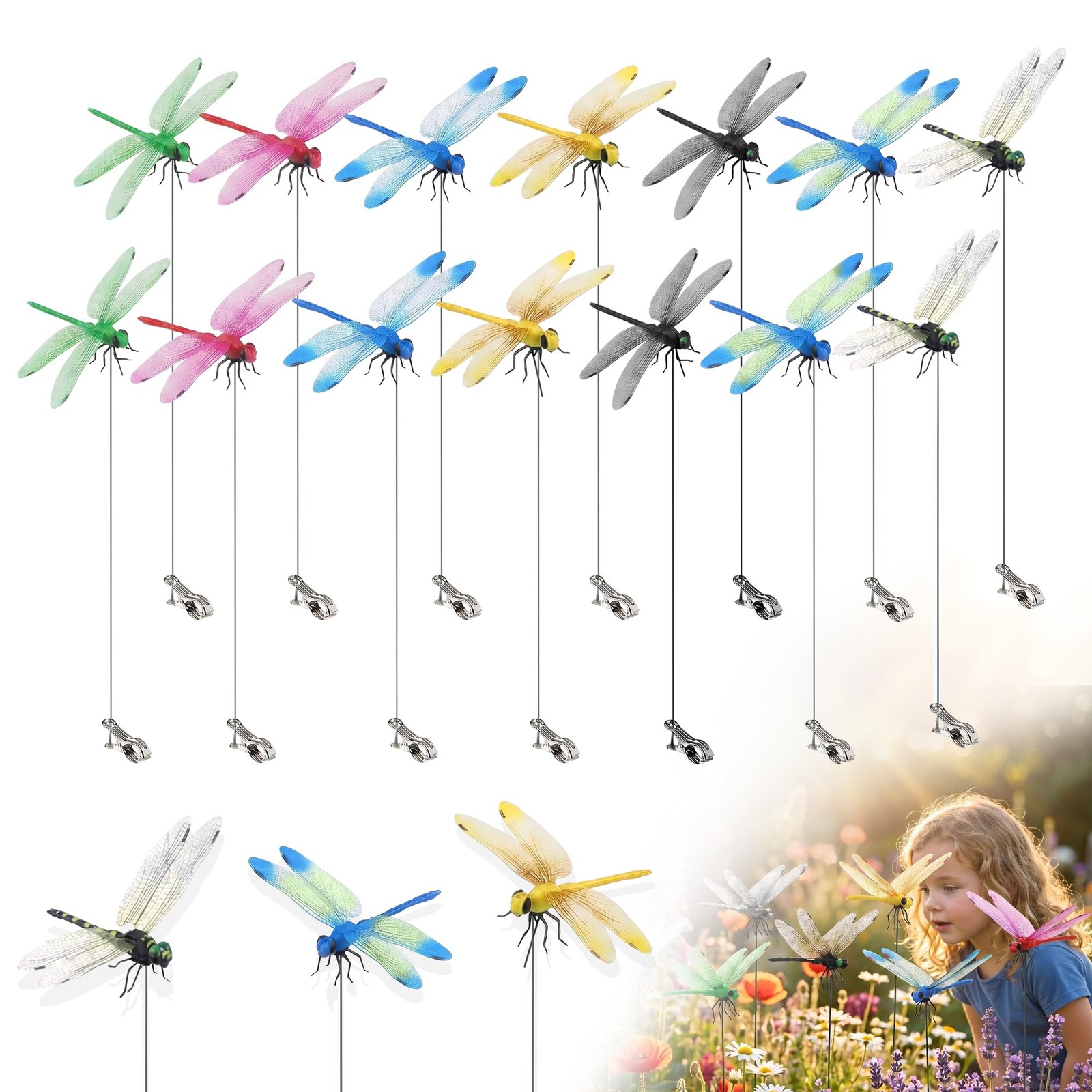 14-Pack Dragon Fly Clips for Bugs Repellent – Realistic 3D Fake Dragonfly Hat…