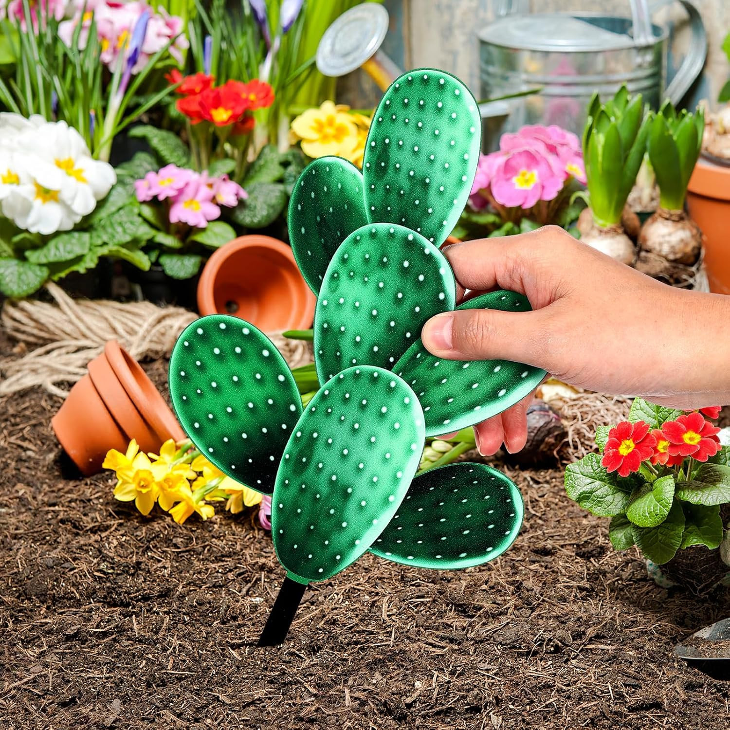 3Pcs Acrylic Cactus Garden Plant Stakes, Realistic Cactus Yard Stakes for Outdoo