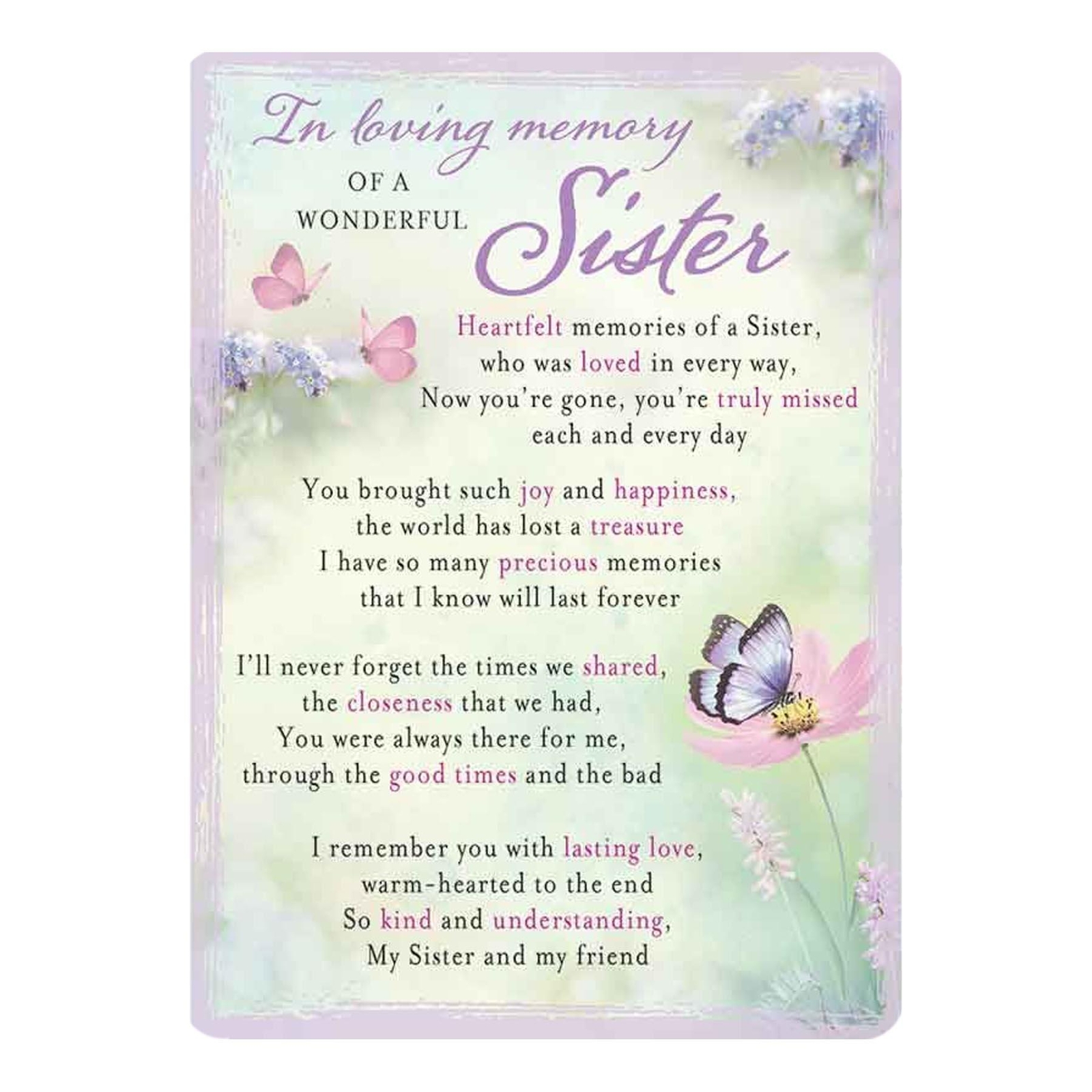 Loving Memory Open Graveside Memorial Card – memory of Wonderful Sister