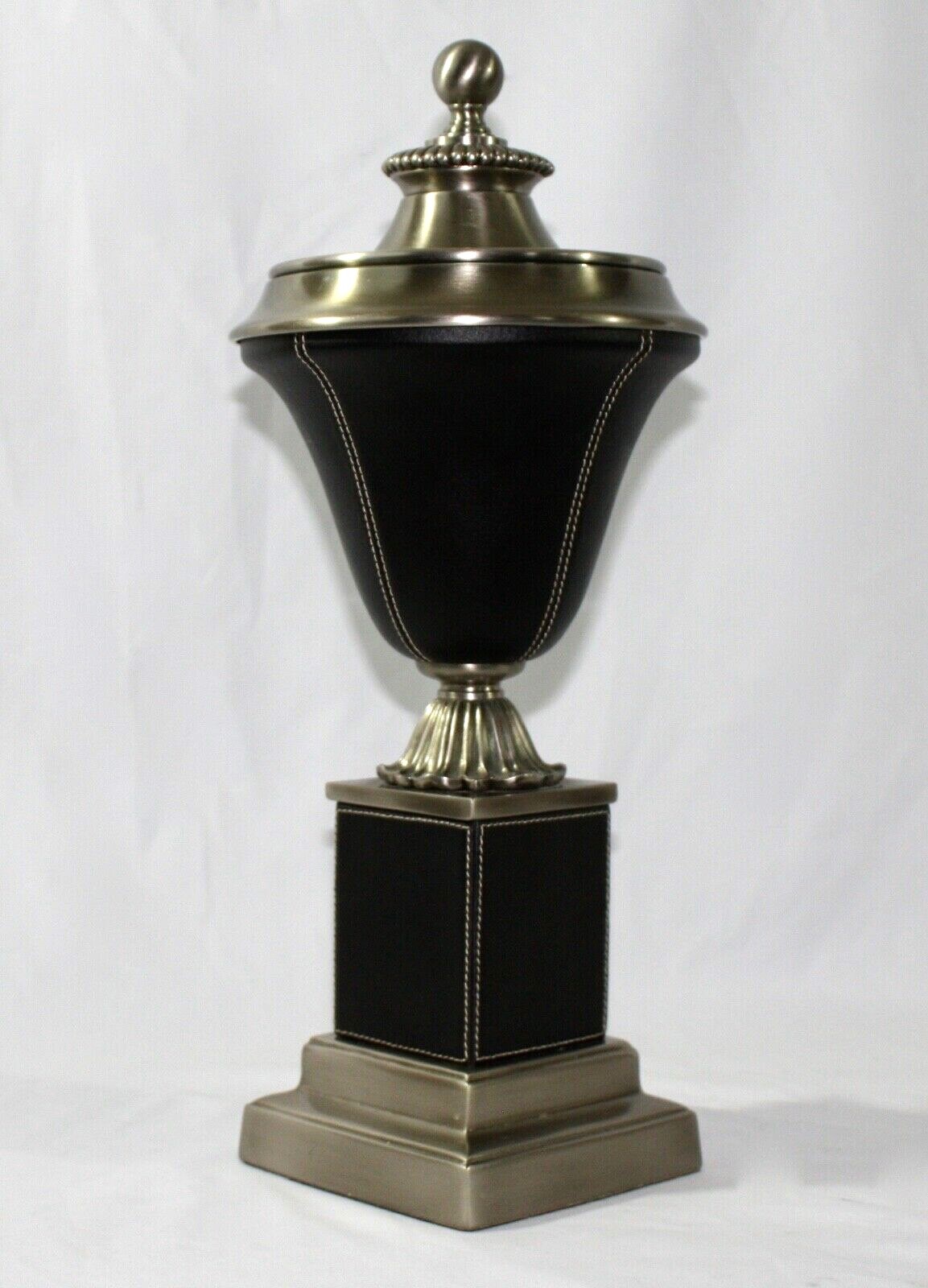 Classic Pedestal Cremation Urn. Leather w/Silver Accents. 18″H. 125 Cubic Inches