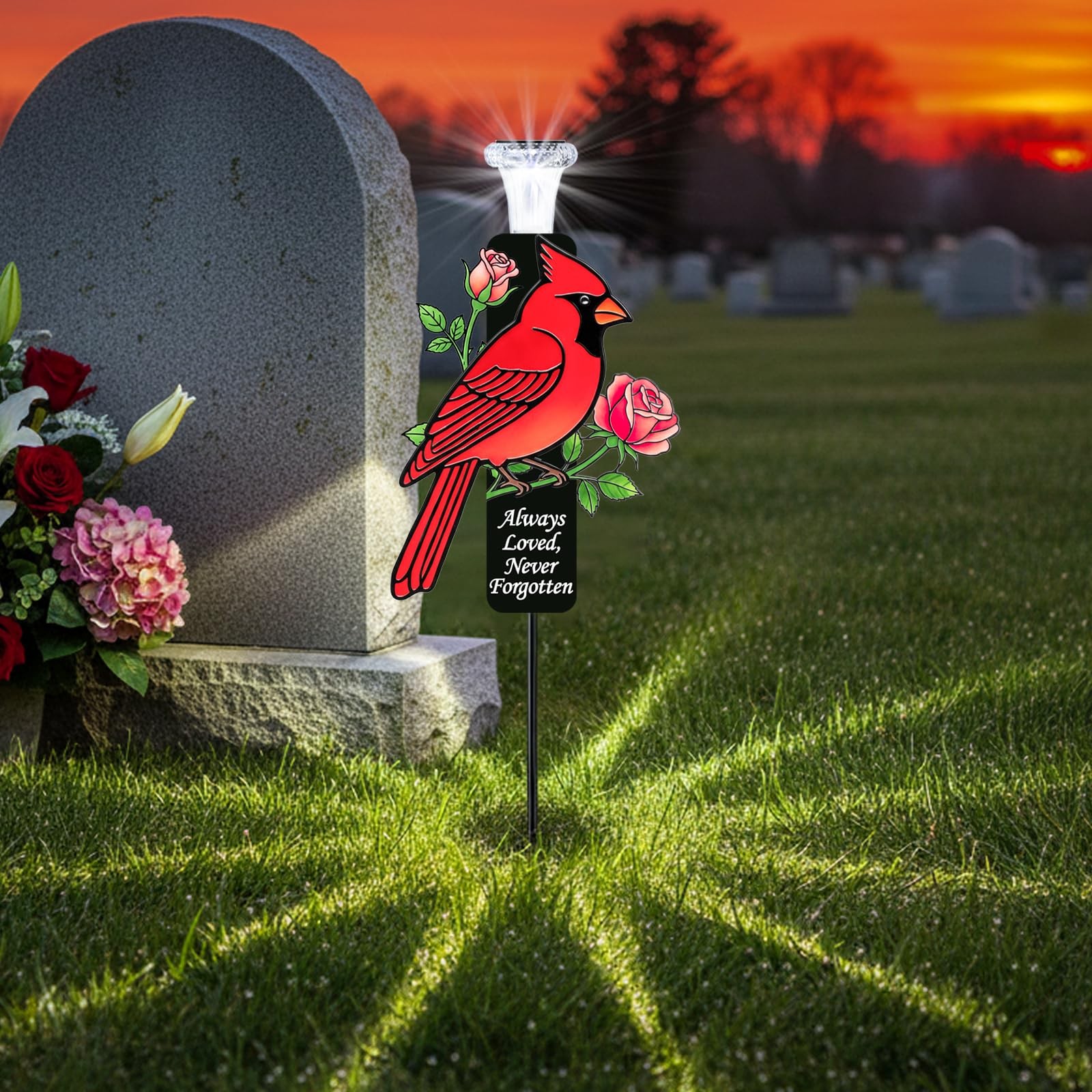 Solar Cardinal Memorial Stakes – LED Cemetery Decorations, Sympathy Gift for
