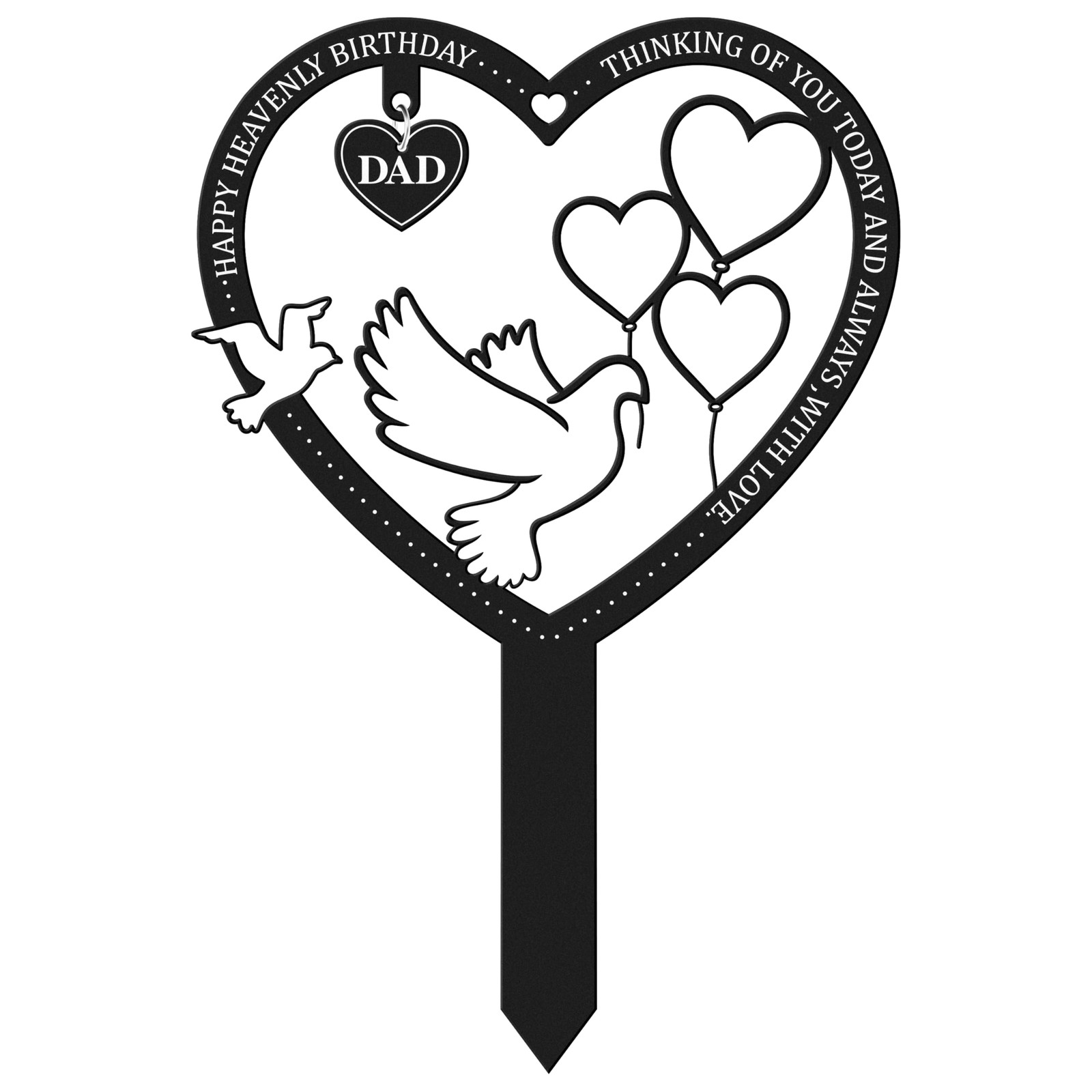 Dad Metal Memorial Grave Marker Stake Cemetery Decoration Heart Plaque Yard