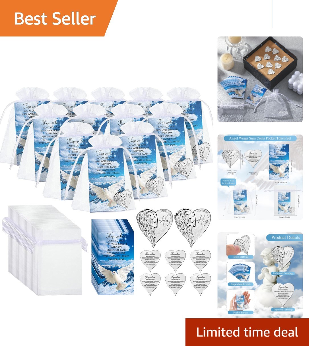 Elegant Angel Pocket Hugs with Prayer Cards – Commemorative Funeral Keepsakes