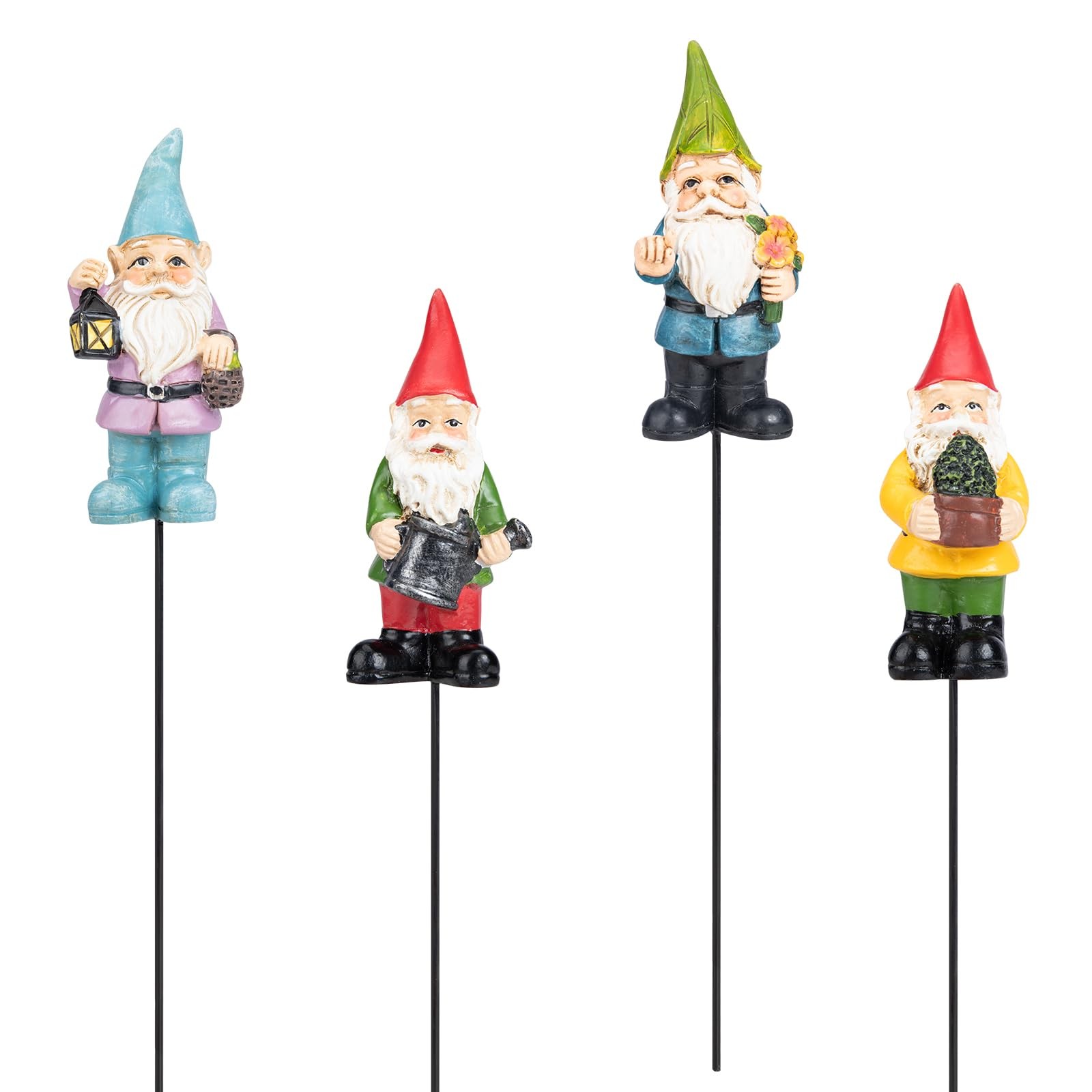 Garden Gnome Statues Set of 4, Resin Miniature Figurines for Outdoor Decor
