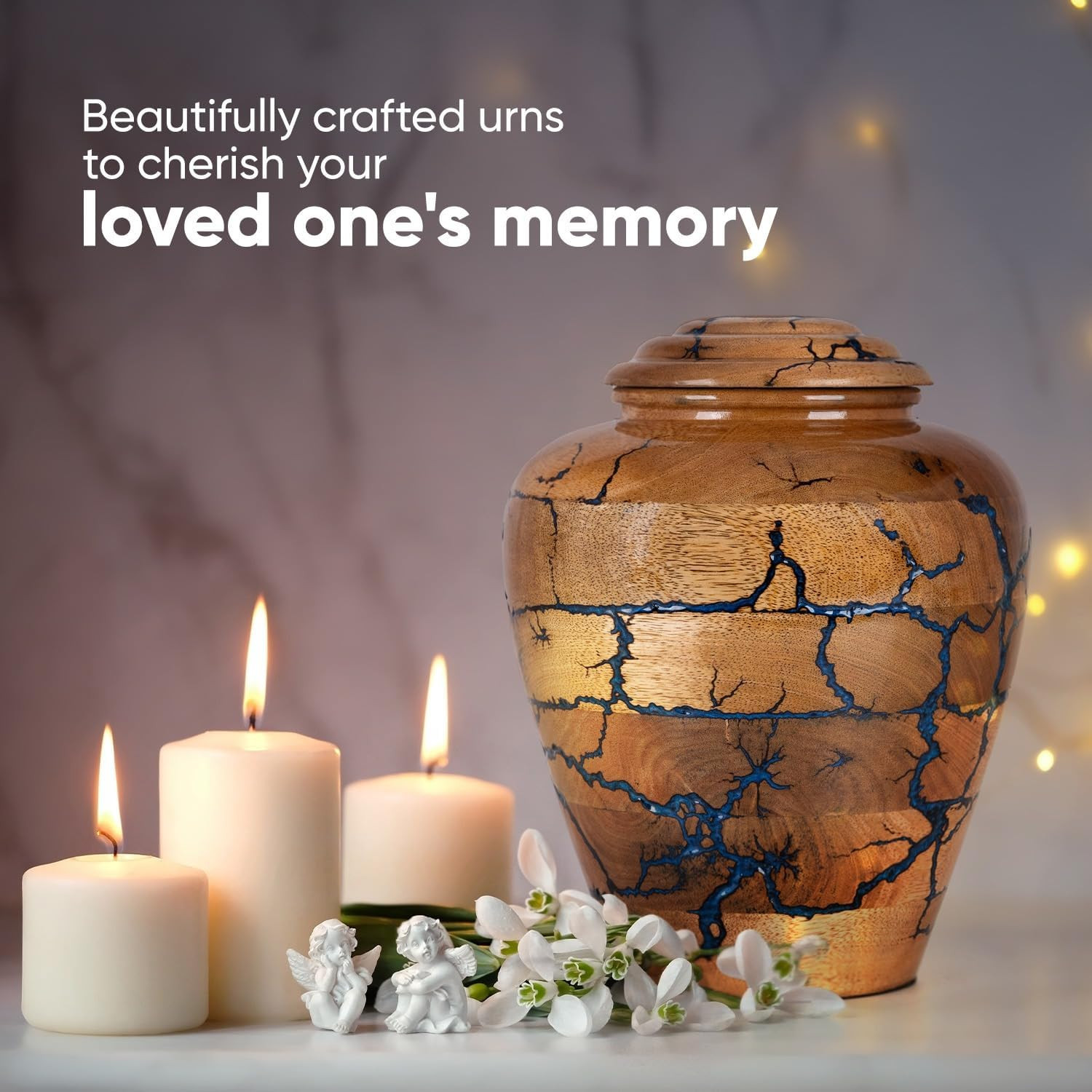 Wooden Cremation Urns for Human Ashes Adult Male 200 Large (200 lbs), Blue