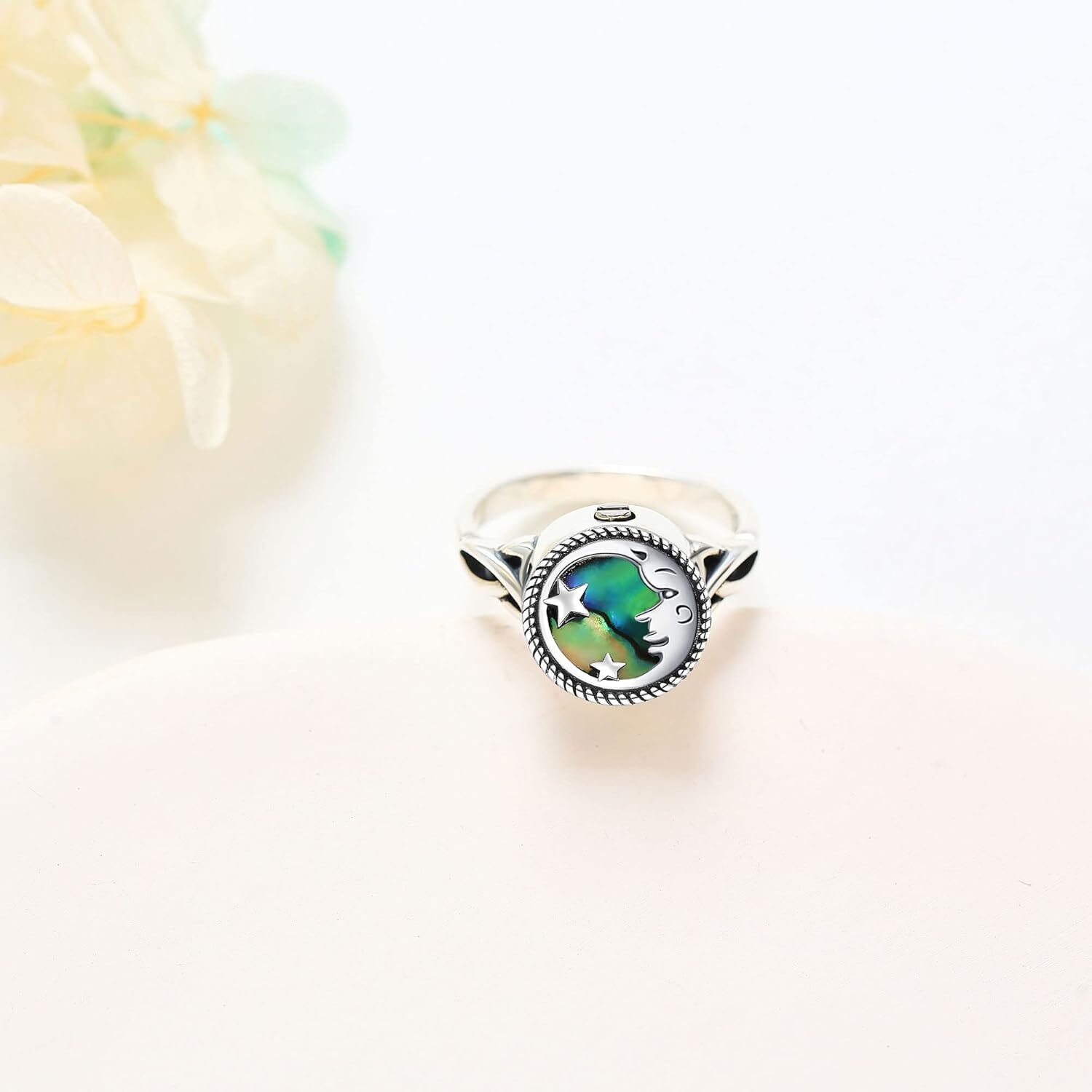 Moon Star Cremation Memorial Urn Ring for Ashes for Women Sterling Silver Size 7