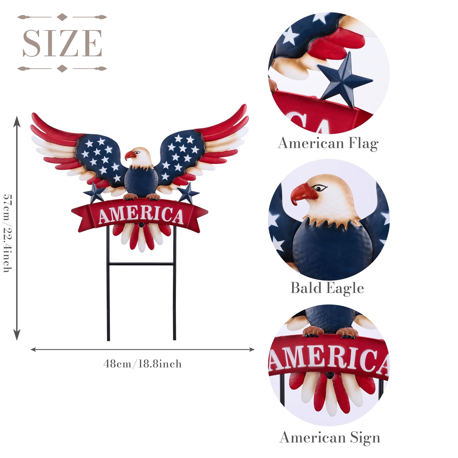 4th of July Outdoor Decorations, Patriotic Eagle Metal Yard Art Sign, 22.4”