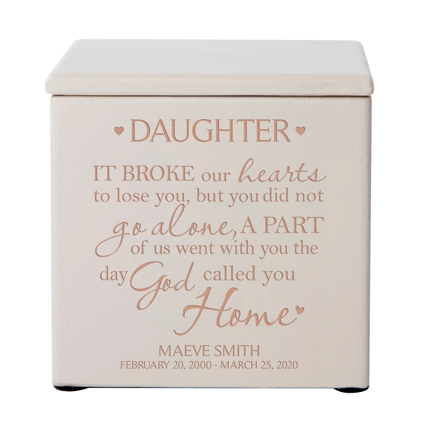 Custom Engraved Funeral Keepsake Urn Box for Human Ashes 4.5″ Daughter It Broke