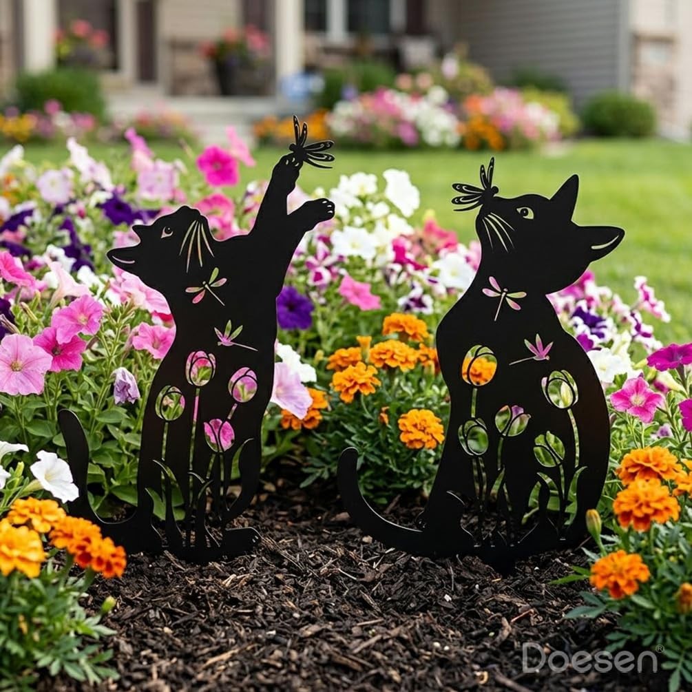 Metal Cat Garden Decor – Unique Rust-Proof Yard Art for Cat Lovers