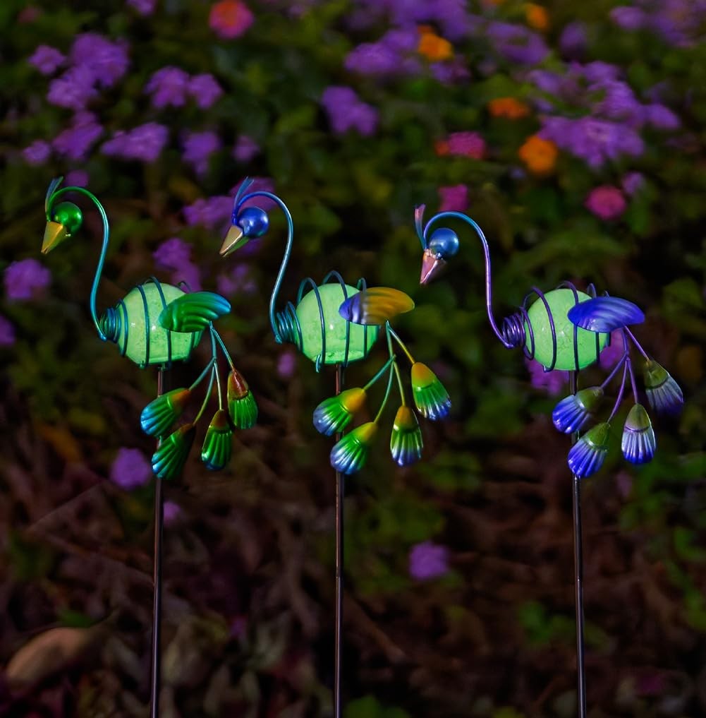 Glow in the Dark Garden Stakes 3 Pack Luminous Peacock Yard Art Decor