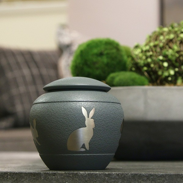 Small/Keepsake Brass Silhouette Rabbit Funeral Cremation Urn, 30 cubic inches