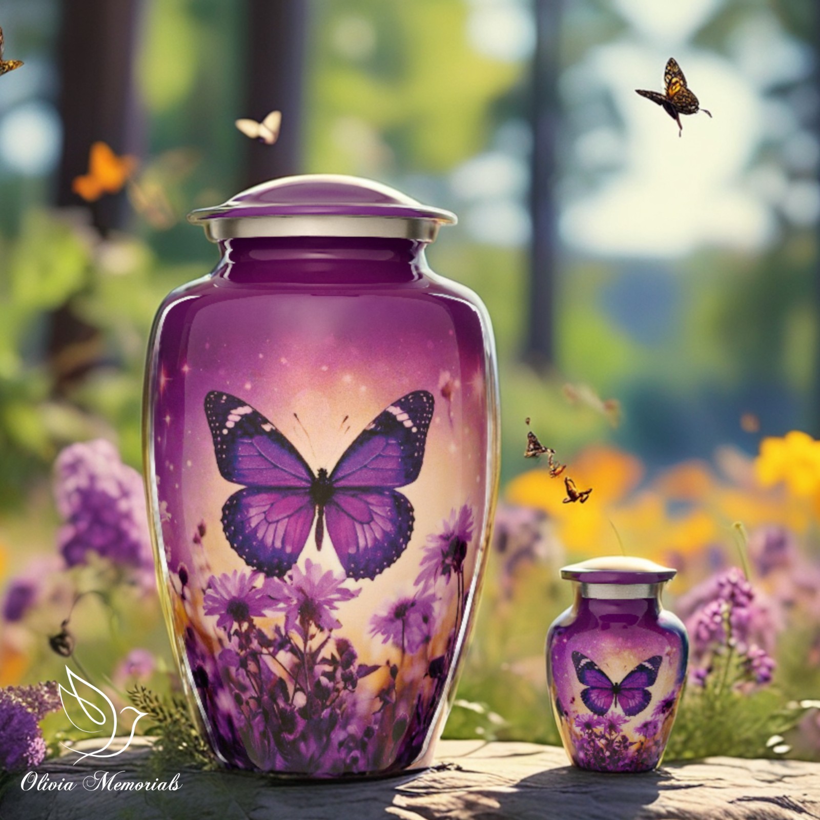 Purple Urn for Human Ashes Adult | Butterfly Funeral Decorative Cremation Urns