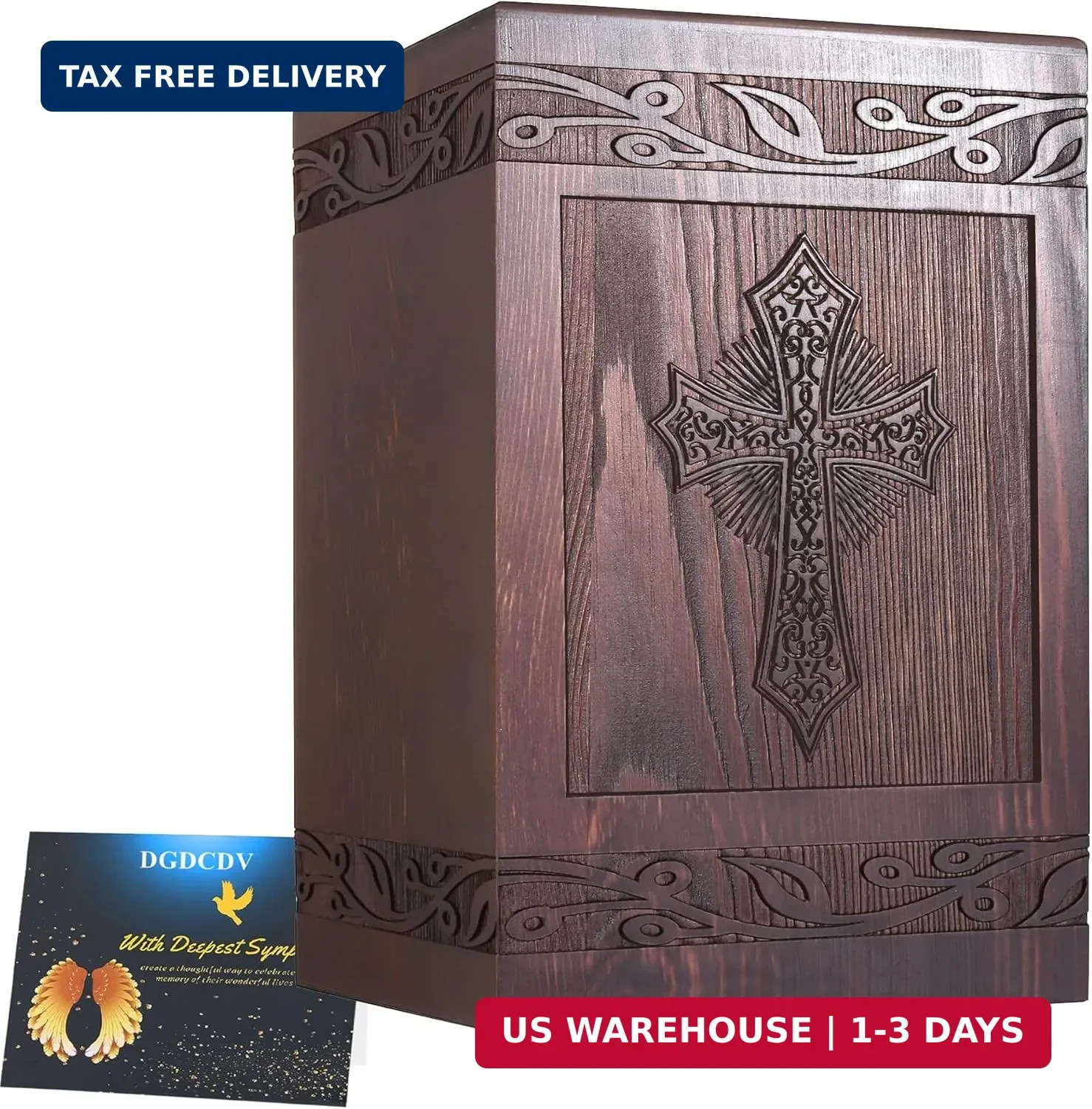 Cremation Urns for Human Ashes Adult Male Female, Wooden Carved Urns Box for Men
