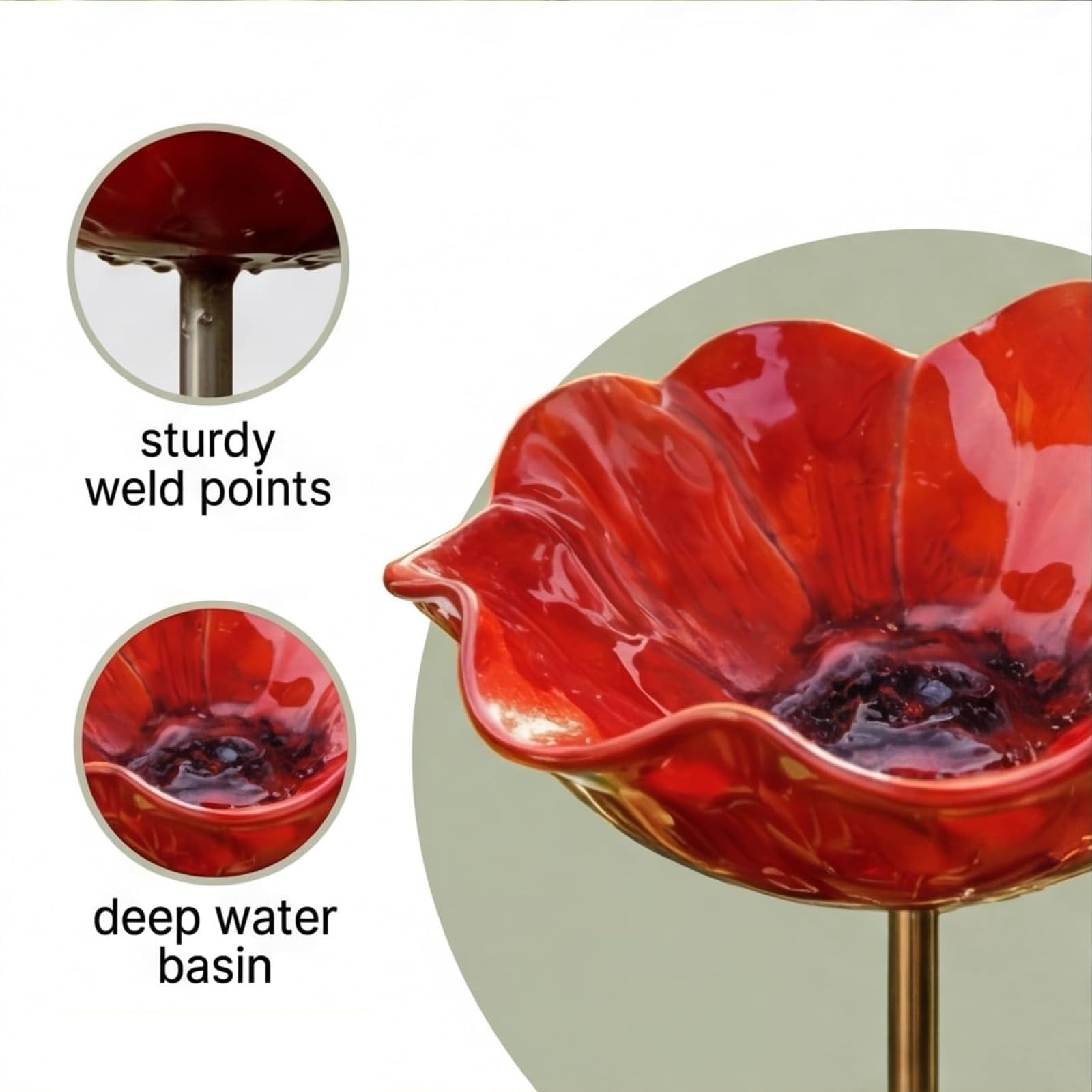 (1PCS) Handmade Metal Flower Garden Stake with Bee Bath & Bird Water Bowl – 2…