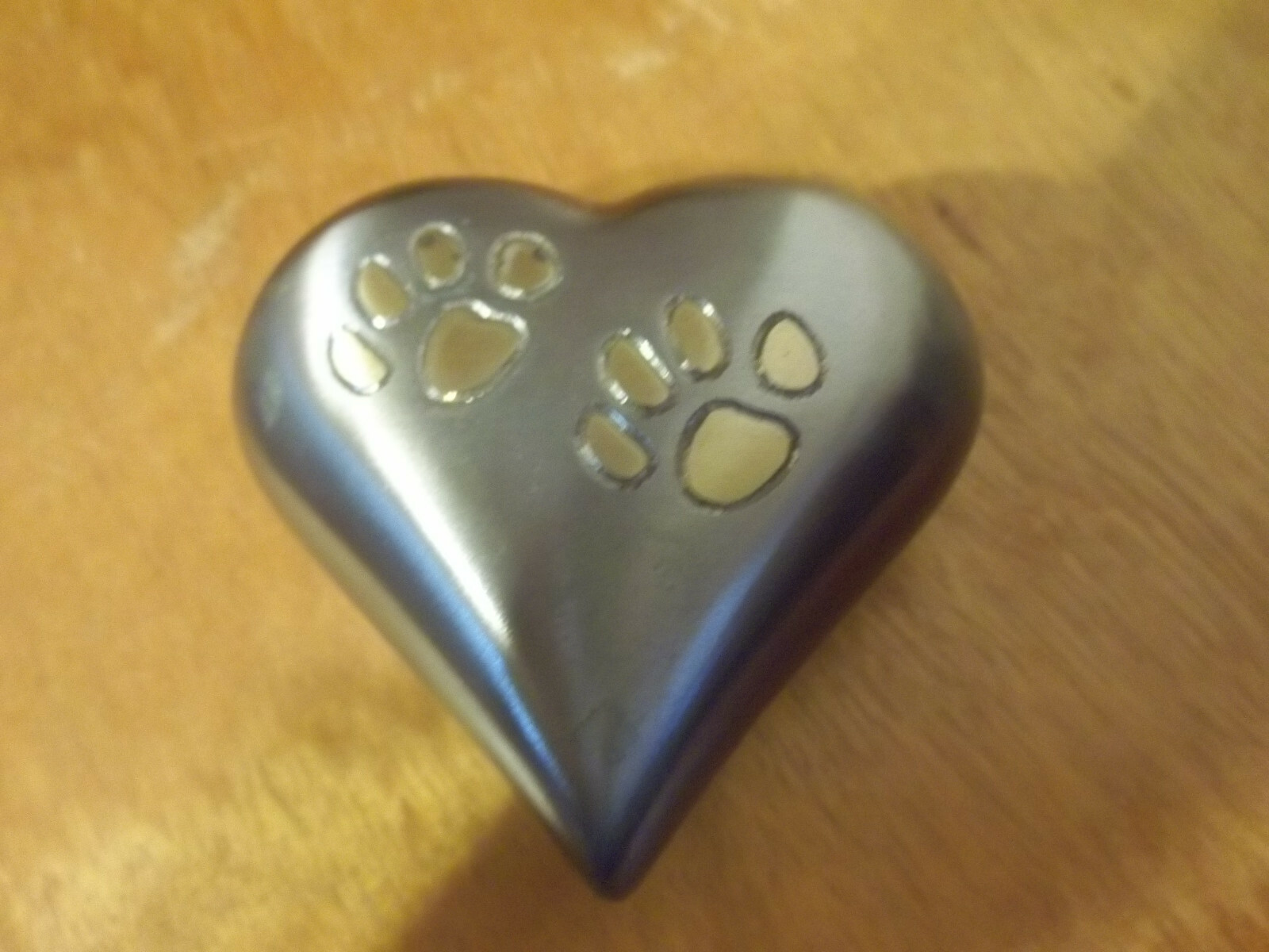 Pewter Tone w/Gold Paw Prints Heart Keepsake Token Mini Urn Pets or People