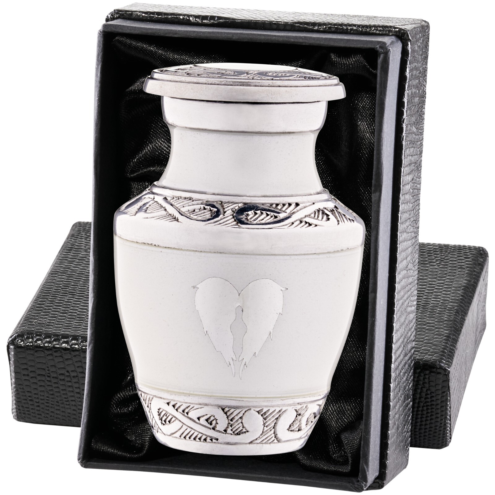 Small White Urn for Ashes Angel Wings – Keepsakes Mini Urns with Heart