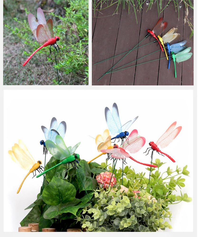 50Pcs Dragonfly Garden Stakes Decor Flower Pot Bed Garden Decor Metal Yard Ar…