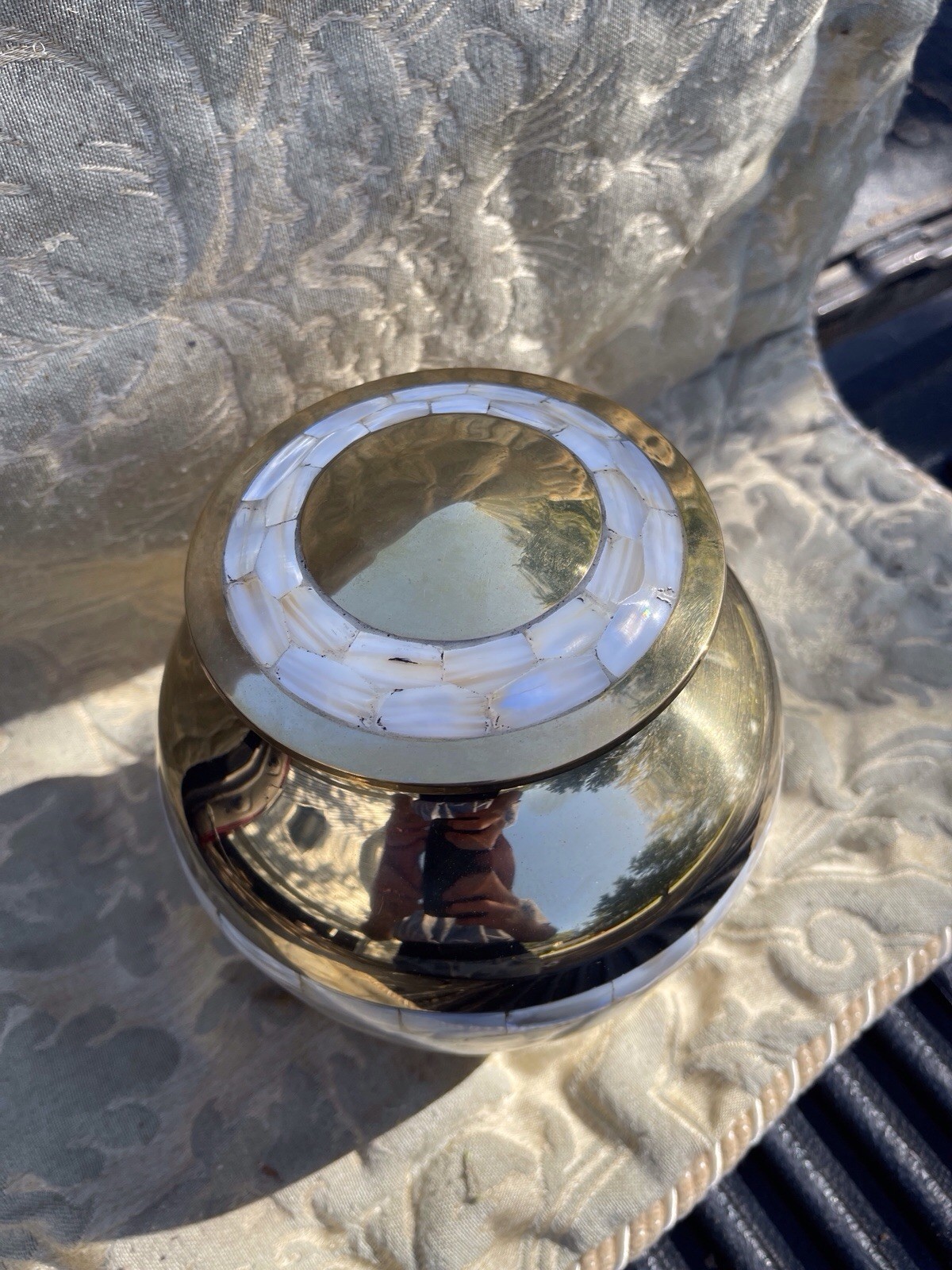 Brass Large Mother of Pearl Inlay Cremation Urn for Ashes