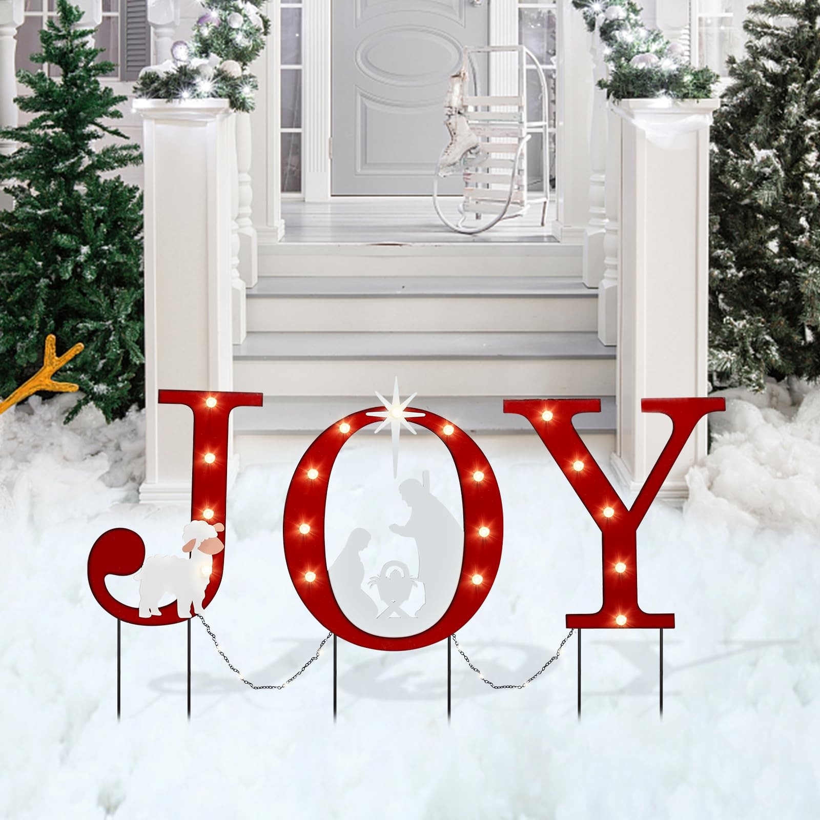 Christmas Yard Sign Decorations Outdoor with LED Lights Christmas Red JOY Yar…