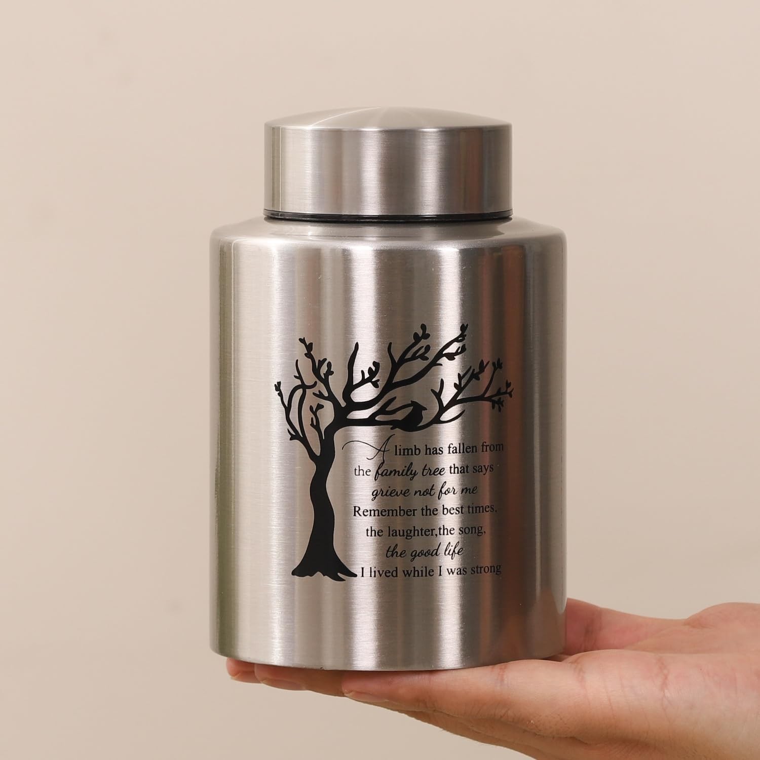 Medium Urns Human Ashes 60 Cubic Inches Stainless Steel Tree of Life