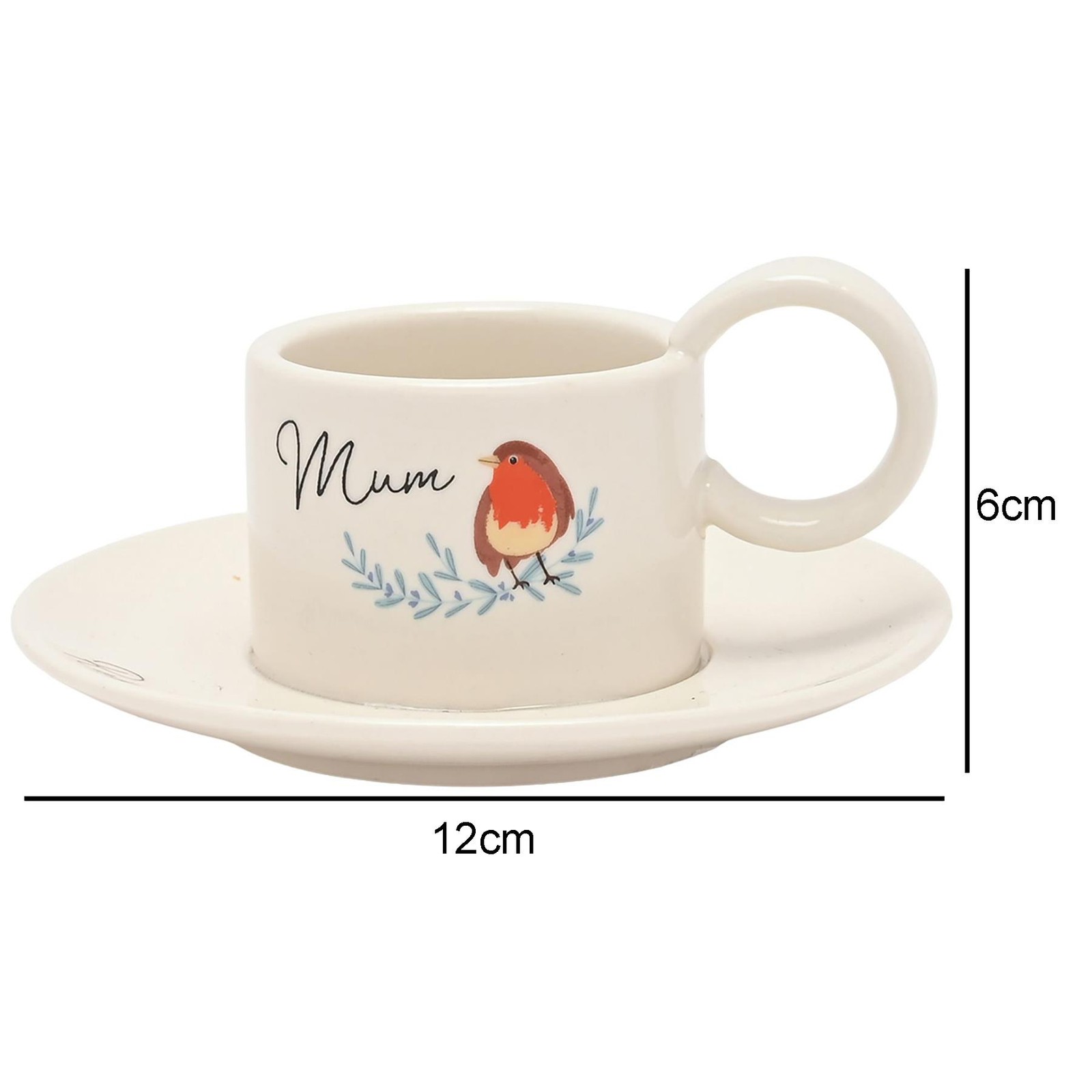 Memorial Tea Light Candle Holder Cup and Saucer Style with Robin Design – Mum
