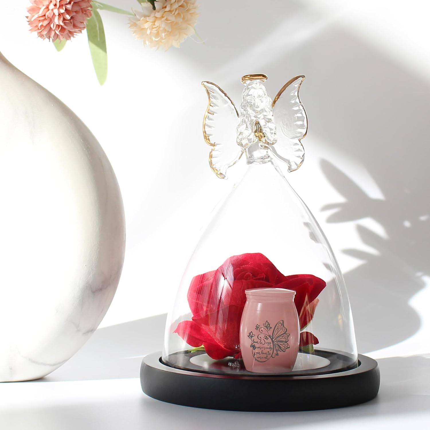 Butterfly Mini Urn,Small Urns for Human Ashes Keepsake,Glass Angel Figurine with