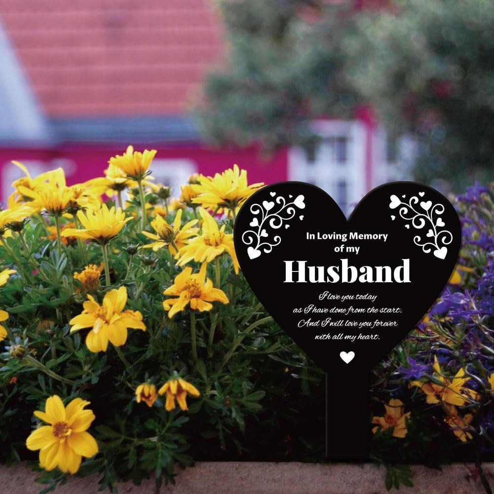 Heart Husband Garden Stake for Husband Memorial Remembrance Plaque Stake Cemeter