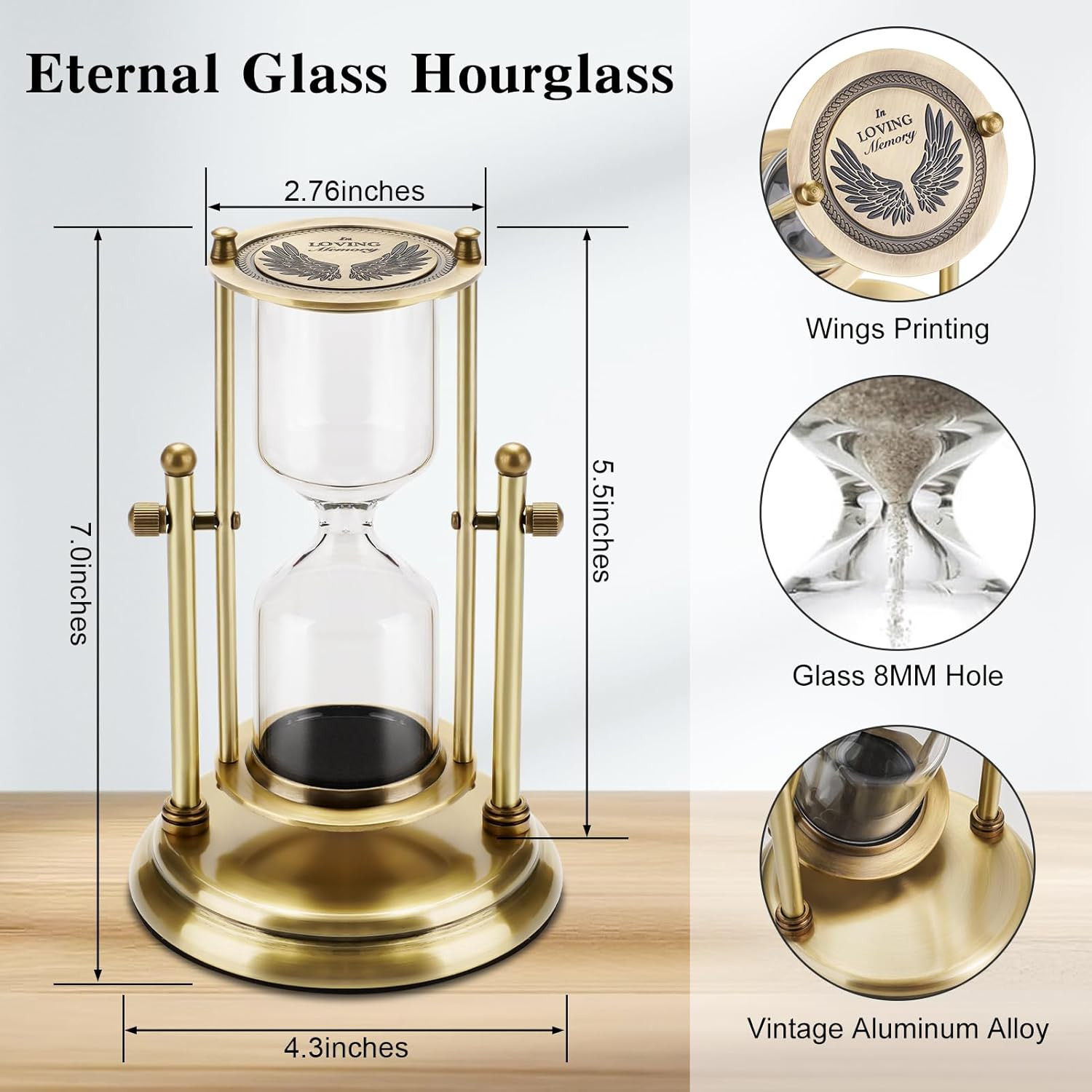 Rotating Hourglass Medium Urn for Ashes Urn for Ashes for Men Women Cremation Ur