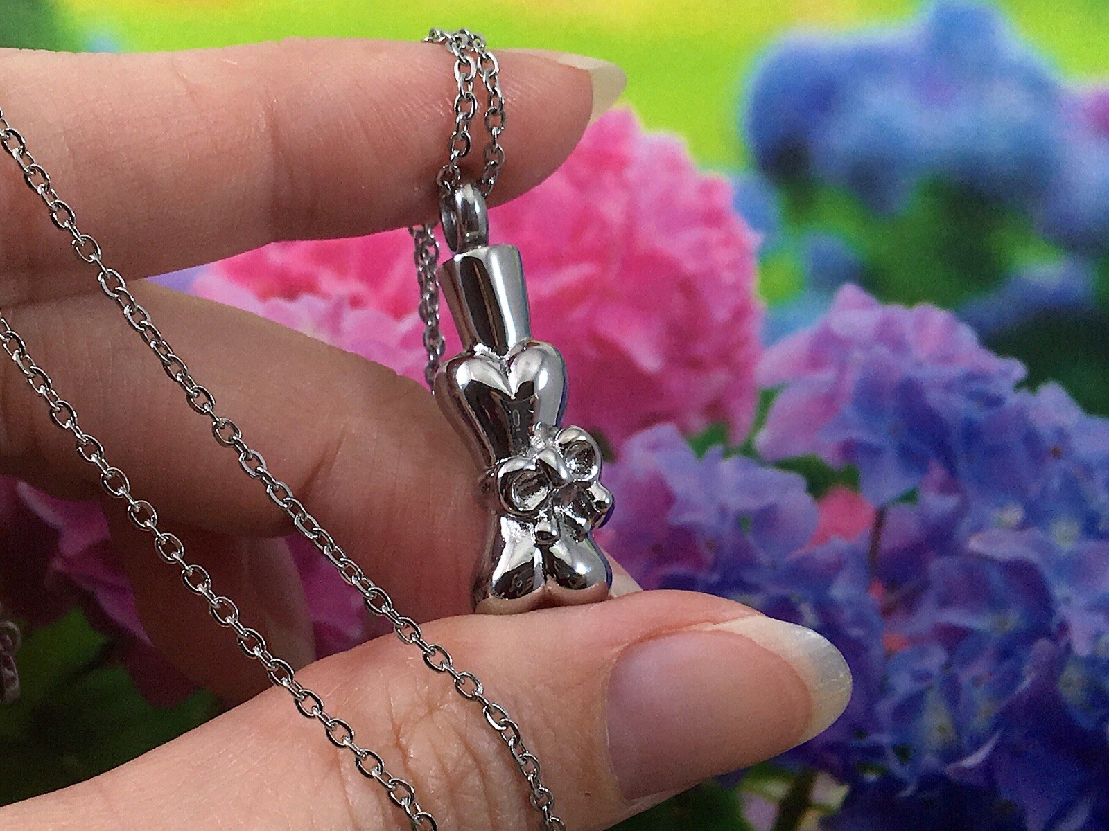 Keyring Urn .5″ Key Chain Dog Cremation Pendant Holds Ashes Pet Bone Ribbon Bow