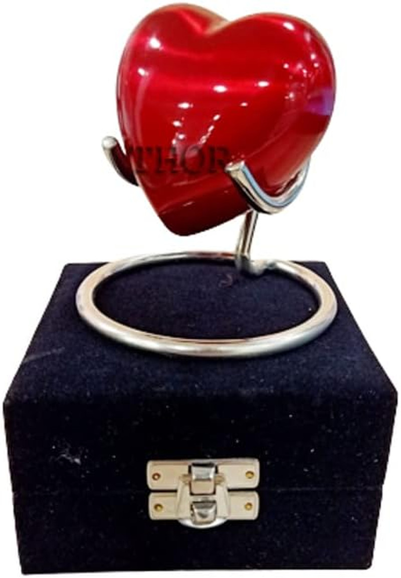 Red Heart Cremation Urn – Keepsake for Human Ashes with Premium Box & Stand – Sm