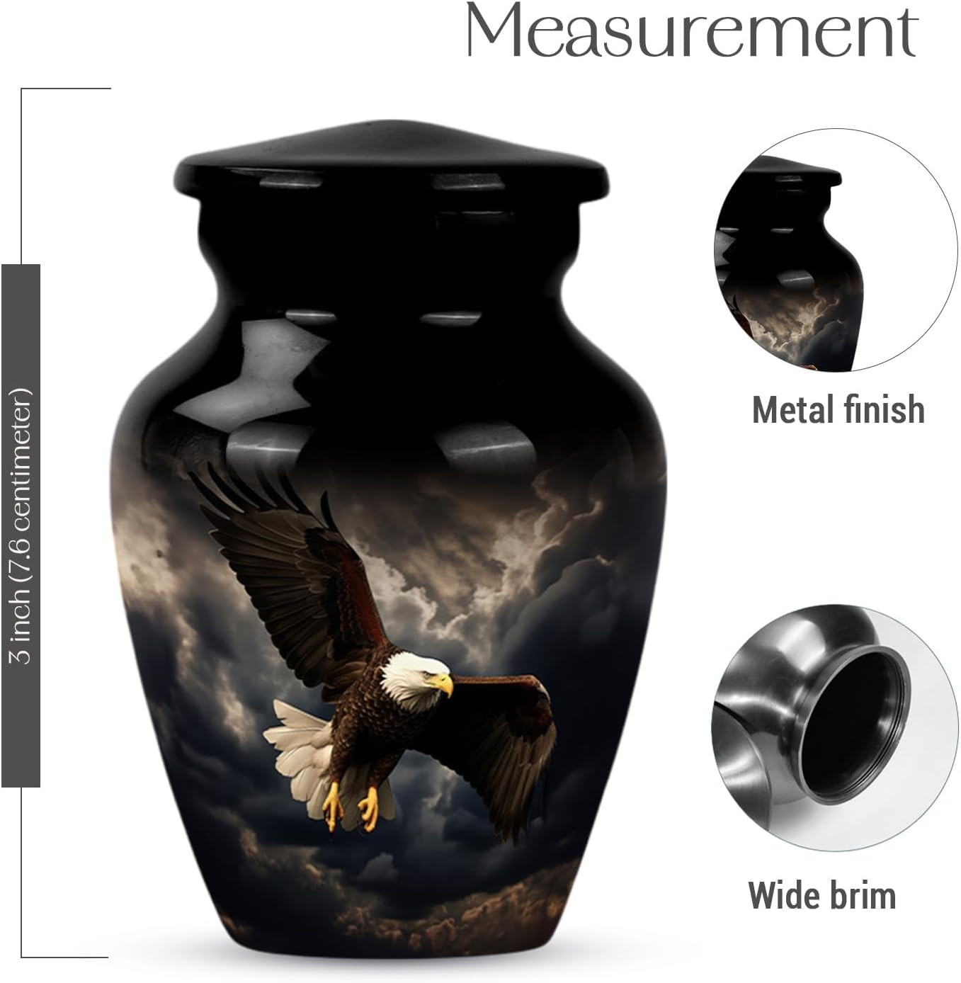 Black Eagle Fly Urns for Human Ashes Adult Male – Small Keepsake Urn for Human A