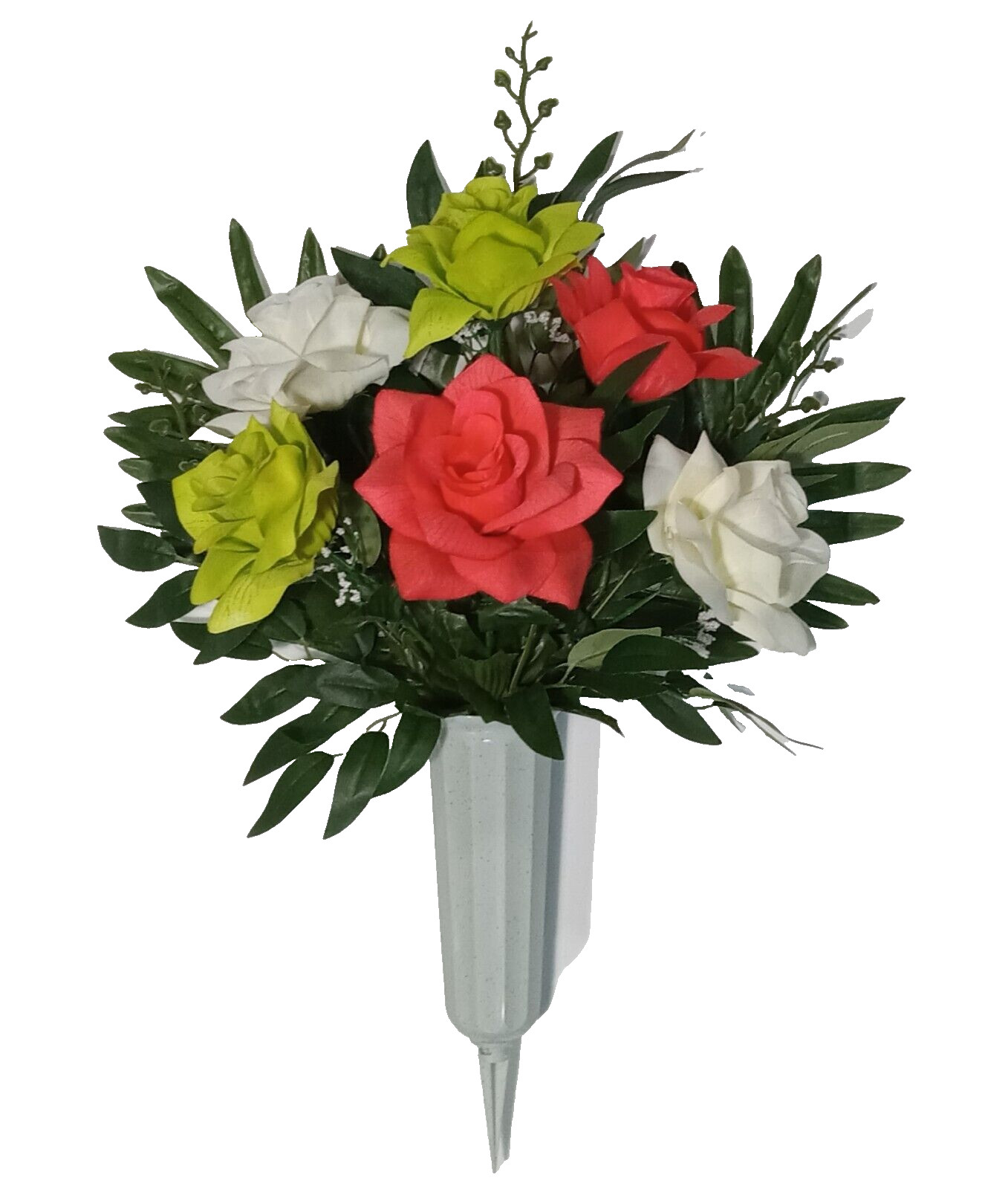 21″ Coral Cream Green Rose Memorial Cemetery Potted Flower (Display Ready) #2248