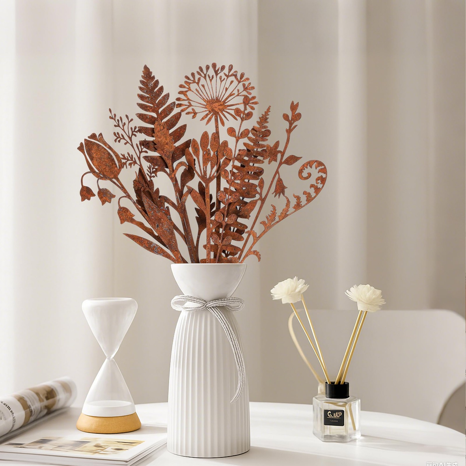 12 Pcs Rusty Metal Flower Garden Stakes for Outdoor Plant Decoration