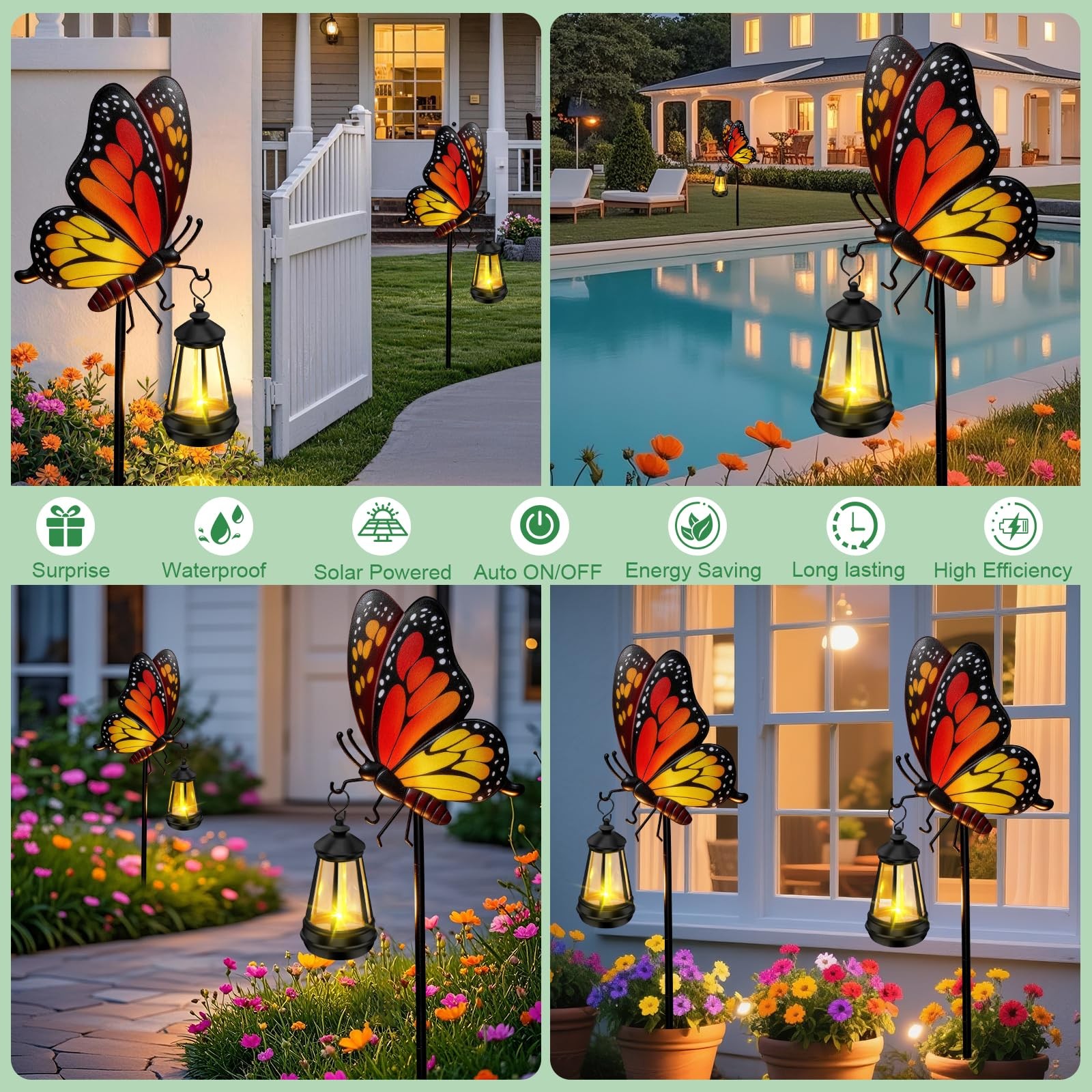 Solar Lights Outdoor Waterproof Butterfly Garden Decor,32.28in Garden Butterf…