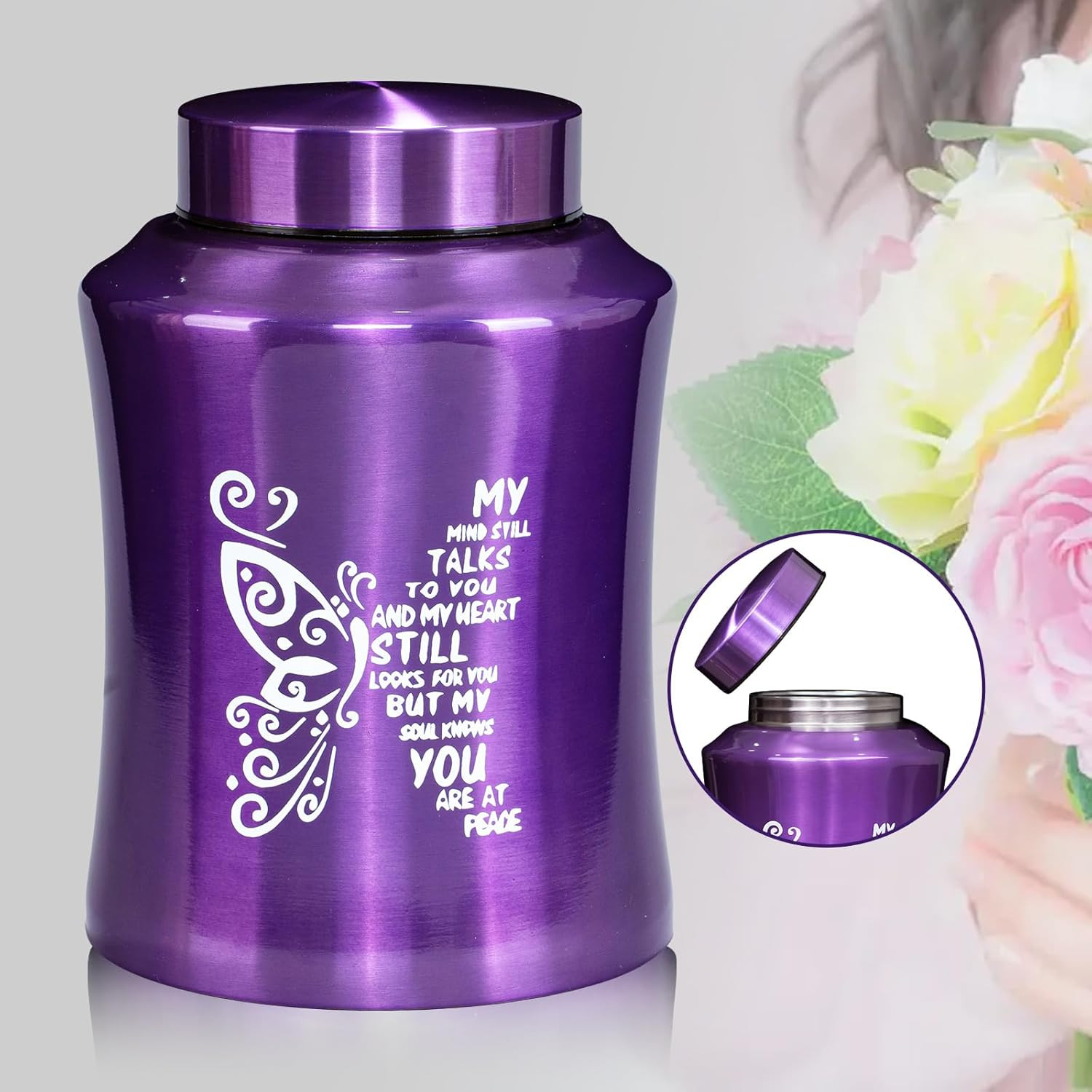 Urns for Human Ashes, Purple Butterfly Urn for Women & Men, Weight Capacity 220