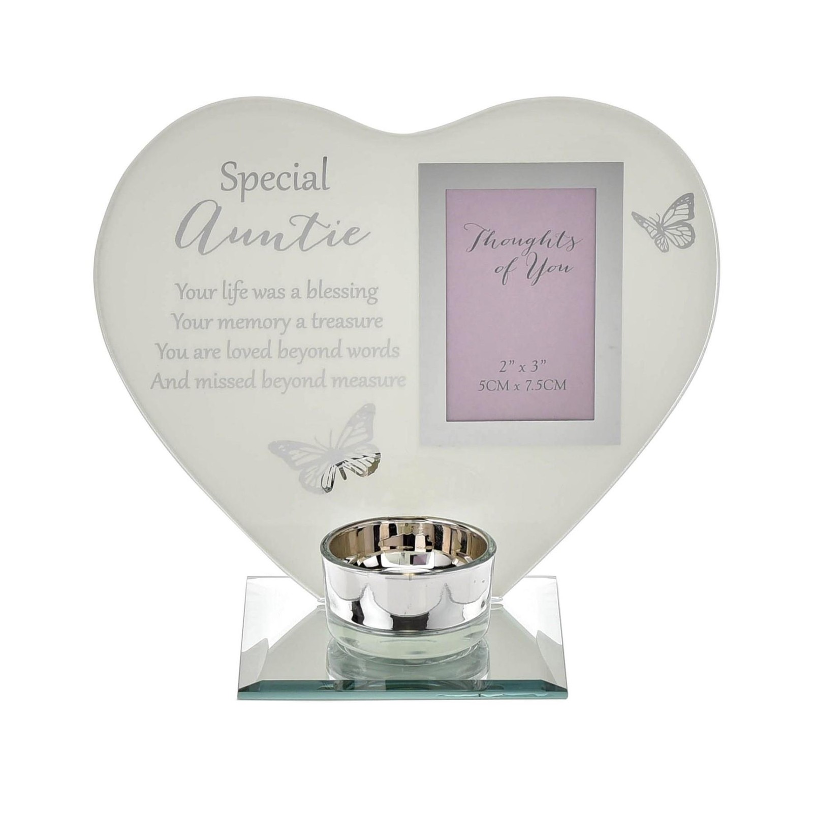 Glass Memorial Tea Light Candle Holder with Photo Frame – Auntie