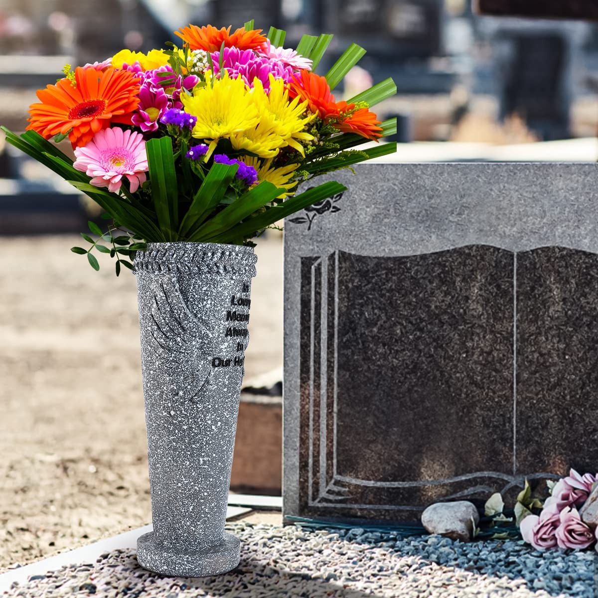 Cemetery Grave Vase with Ground Spikes, Angel Wings Vase for Fresh/Artificial…