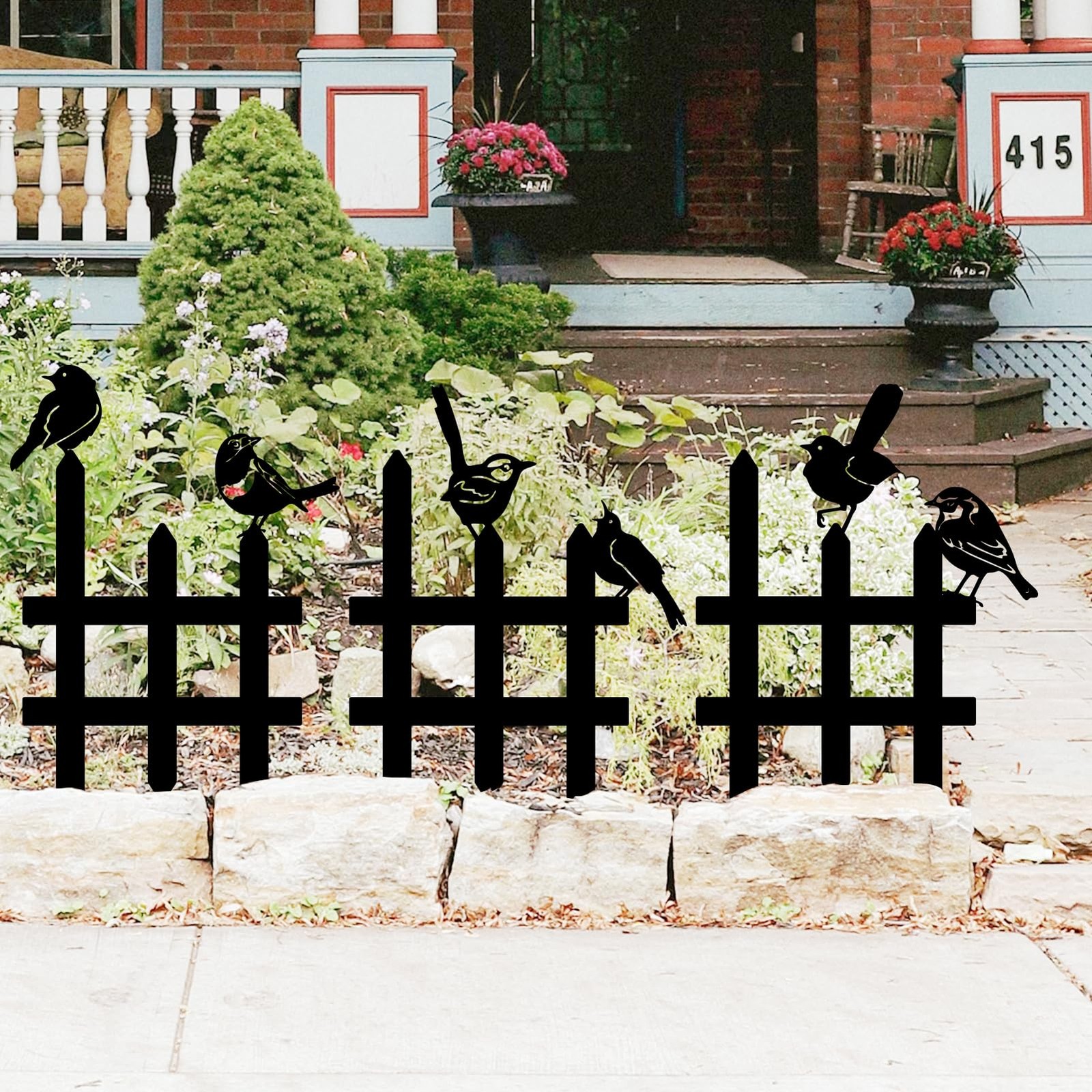 3 Pcs Small Garden Fence with 6 Pieces Birds Decoration, Rustic Garden Decor,…